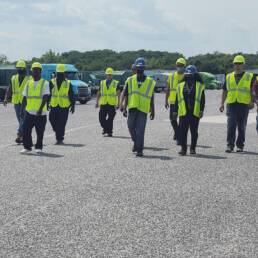 Cypress CDL School trainees wearing safety vests during CDL training